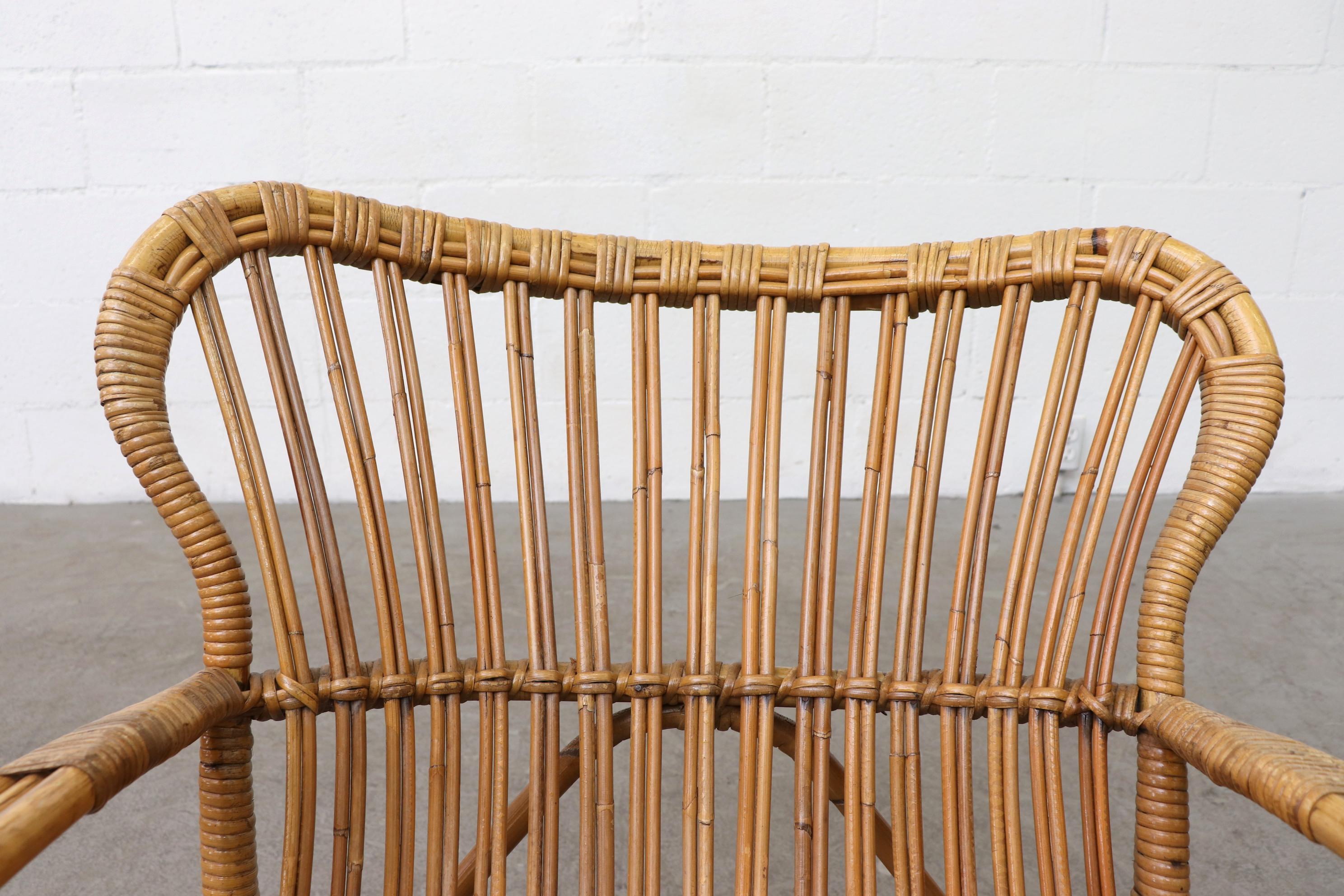 Dutch Low Midcentury Bamboo Rattan Lounge Chair