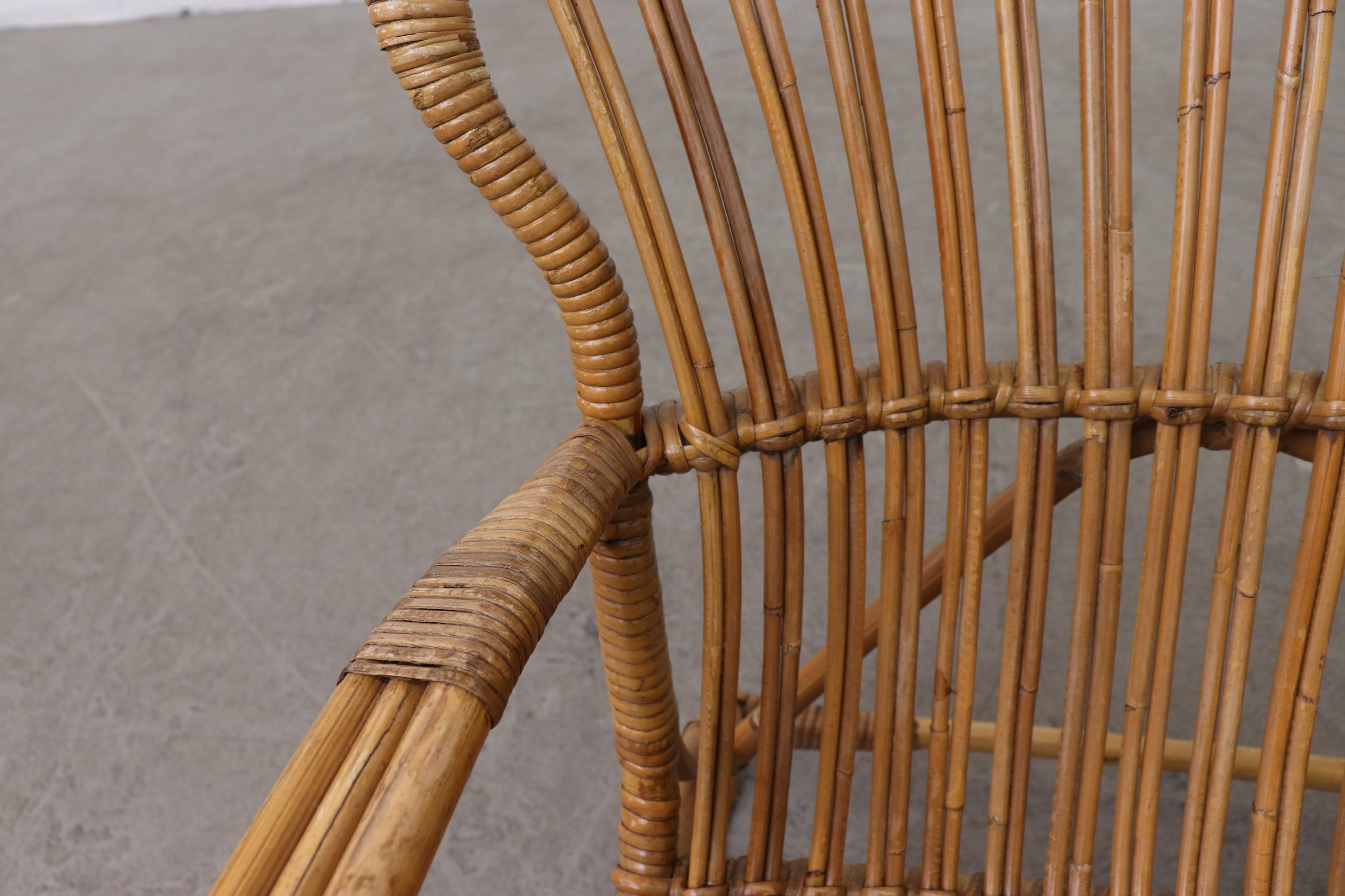 Woven Low Midcentury Bamboo Rattan Lounge Chair