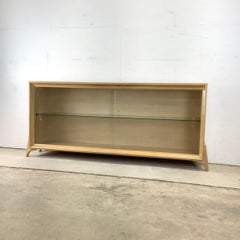 Low Mid-Century Bookcase or Display Case With Sliding Glass Doors