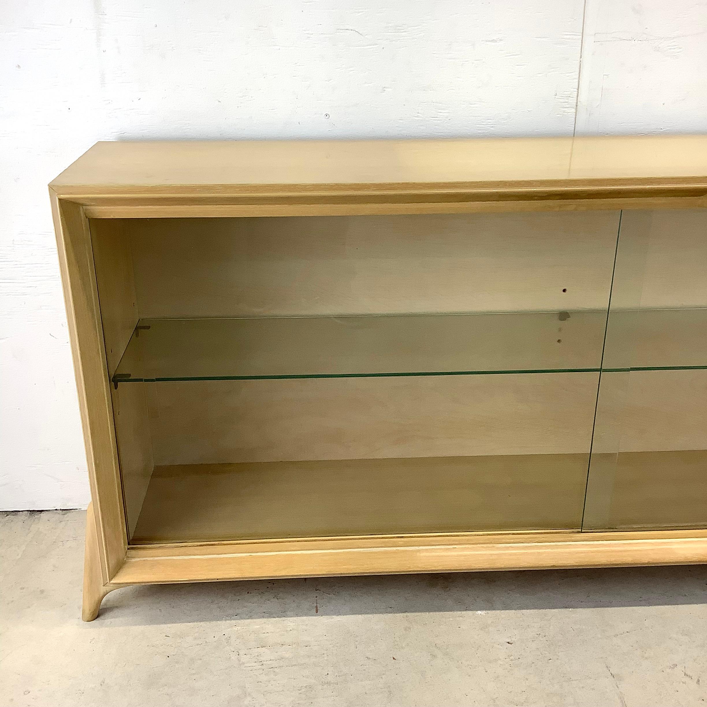 Mid-Century Modern Low Mid-Century Bookcase or Display Case With Sliding Glass Doors 