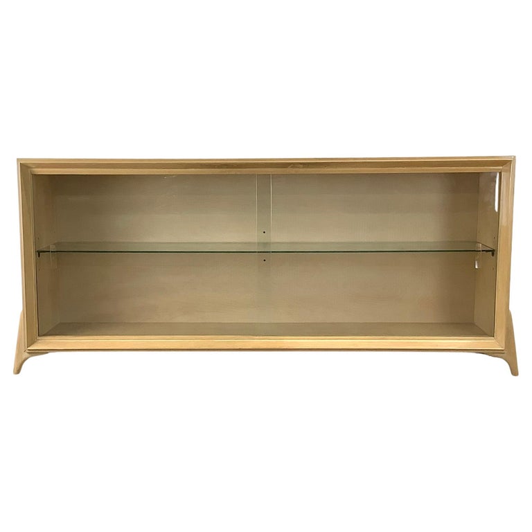 Low MidCentury Bookcase or Display Case With Sliding Glass Doors For