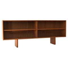 Low Mid Century Teak Bookcase w/ Sliding Glass Doors