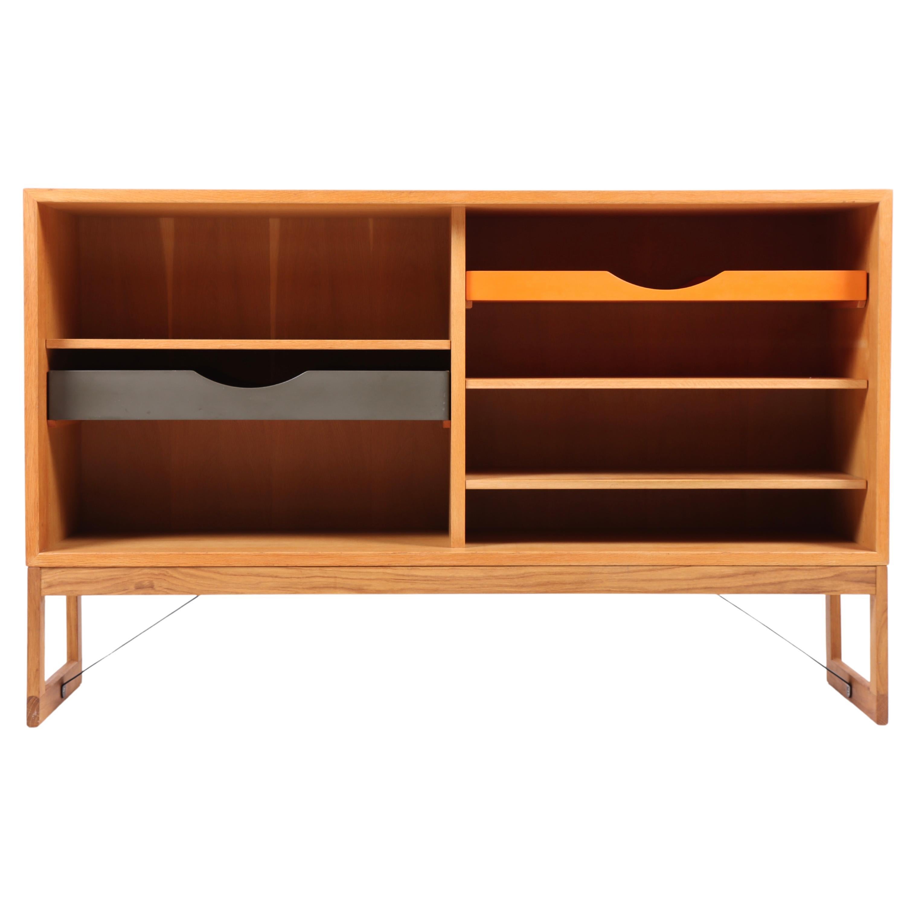 Low Midcentury Bookcase, Oak with Colored Drawers by Børge Mogensen For Sale