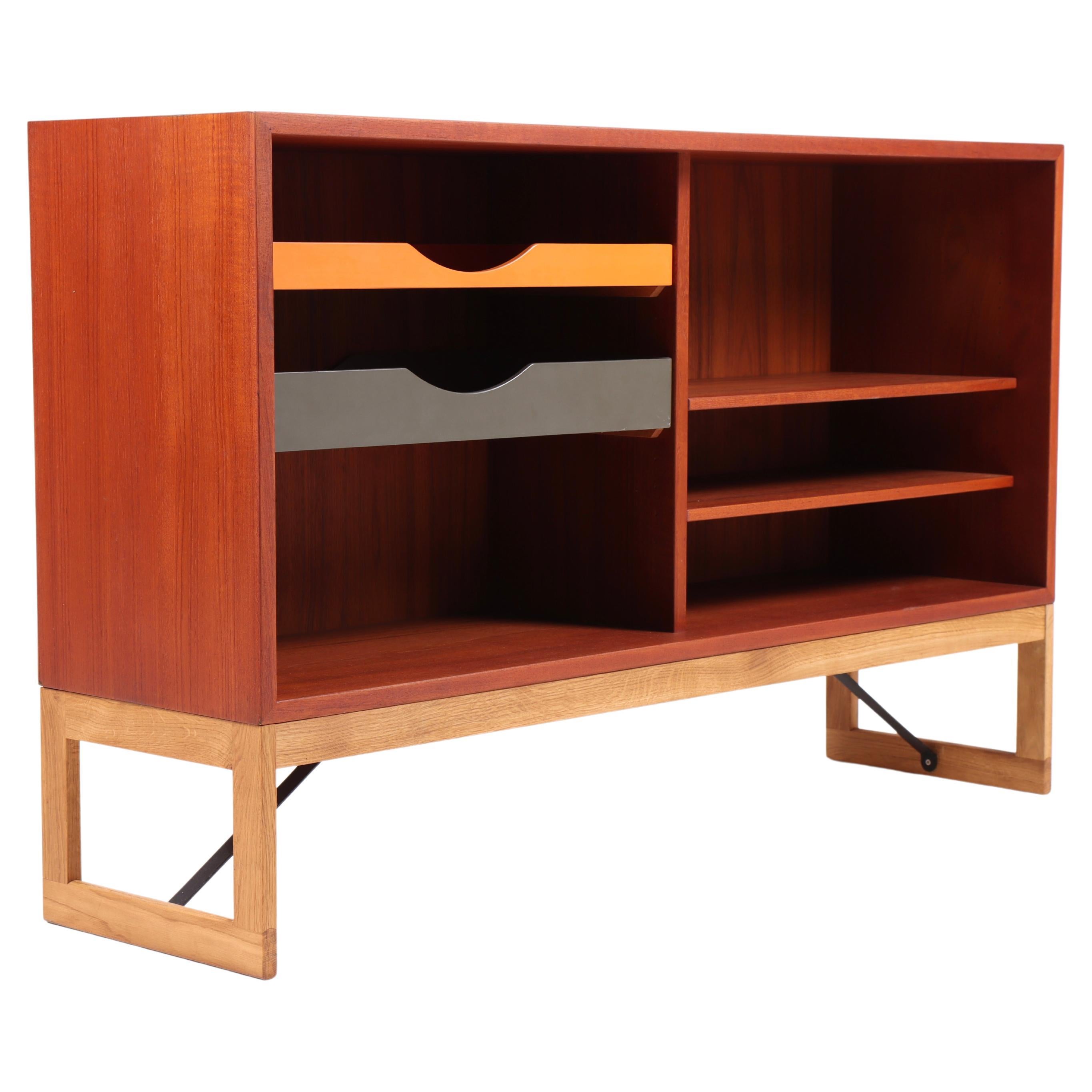 Low Midcentury Bookcase, Teak with Colored Drawers by Børge Mogensen For Sale