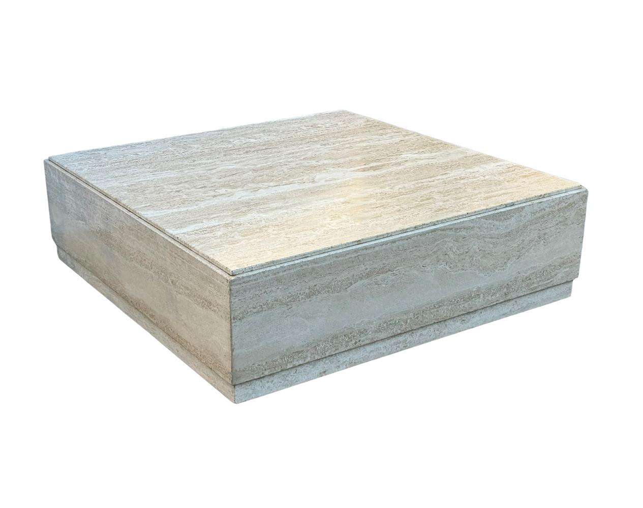Mid-Century Modern Low Midcentury Italian Modern Square Travertine Marble Cube Cocktail Table  For Sale