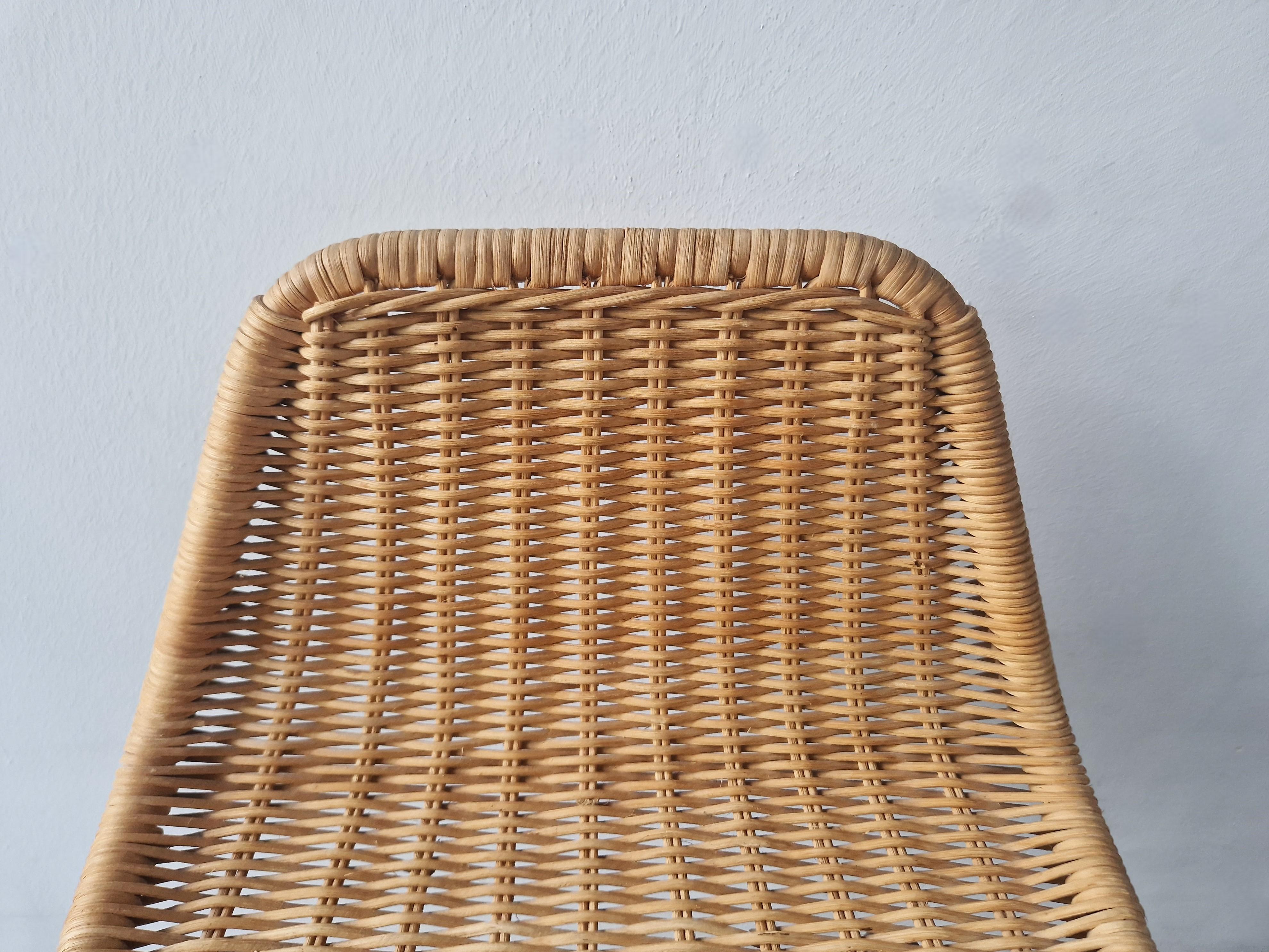 Metal Low model stool of wicker and metal by Rohé Noordwolde, The Netherlands 1960's For Sale