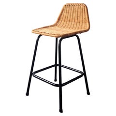 Tabouret bas en osier et métal par Rohé Noordwolde, Pays-Bas années 1960