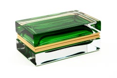 Low Murano Emerald Sommerso Glass Rectangular Box, Contemporary