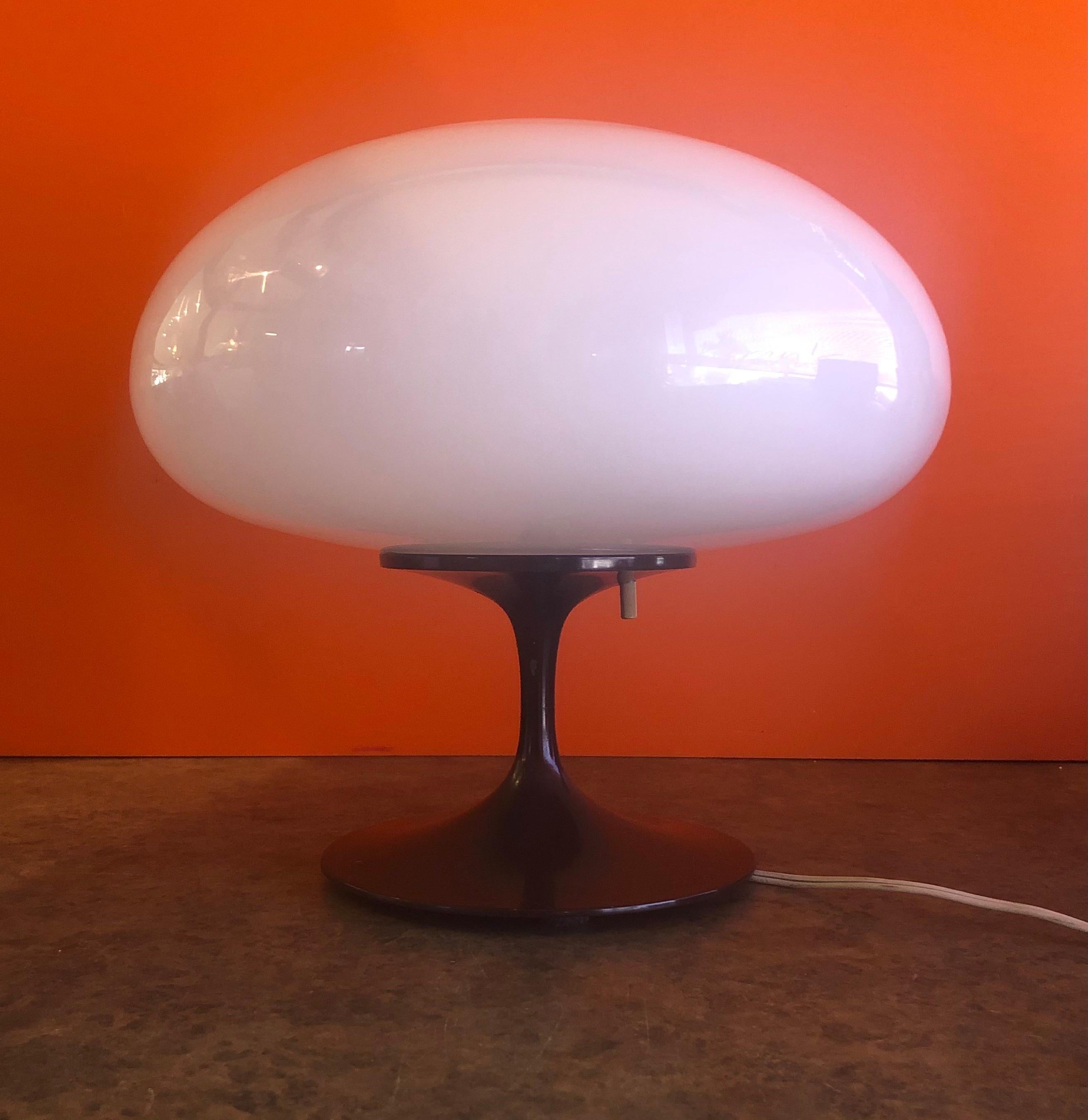 Low Mushroom Lamp with Brown Base and Art Glass Shade by Laurel Lamp Co. 4