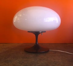 Low Mushroom Lamp with Brown Base and Art Glass Shade by Laurel Lamp Co.