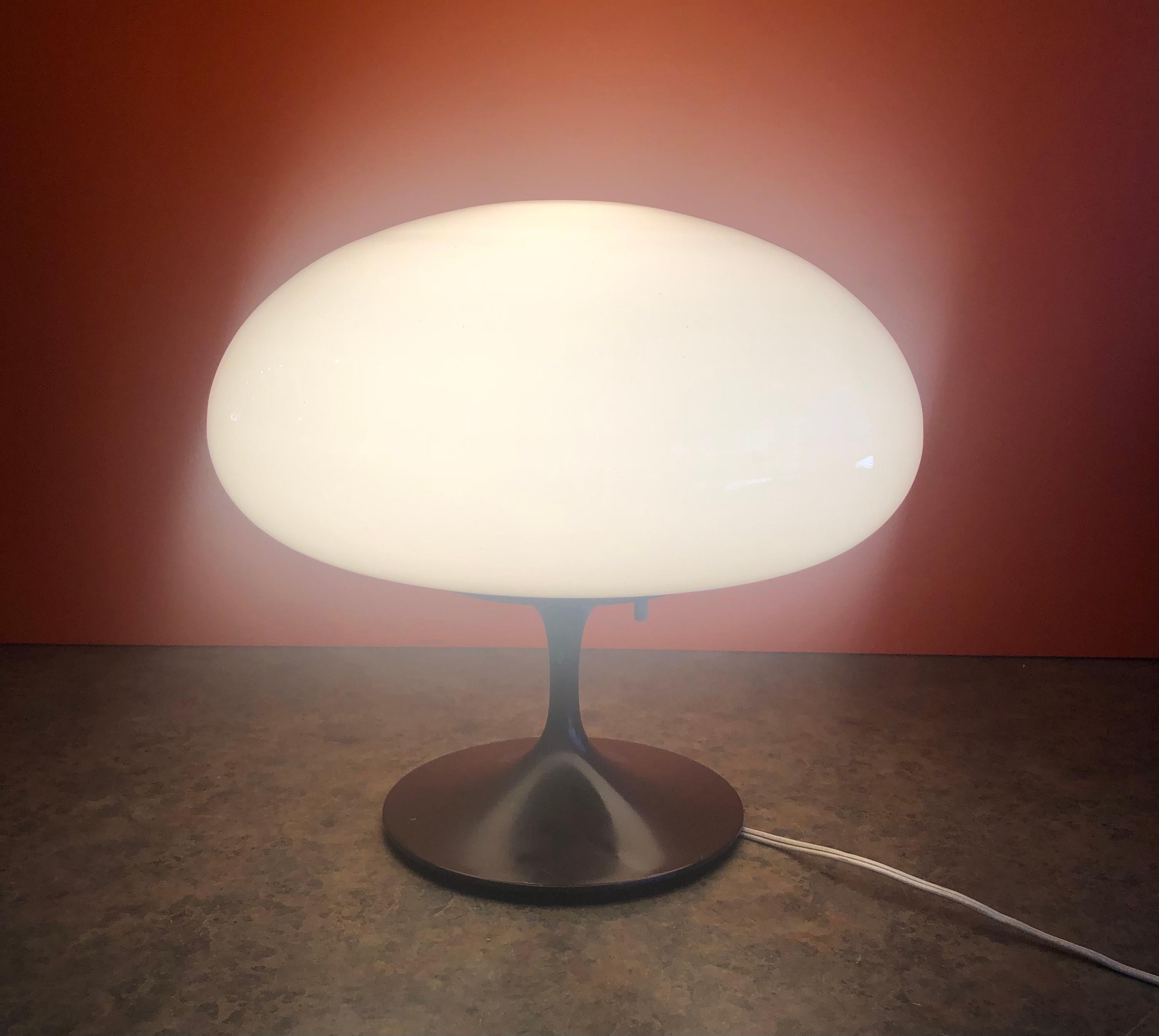 American Low Mushroom Lamp with Brown Base and Art Glass Shade by Laurel Lamp Co.