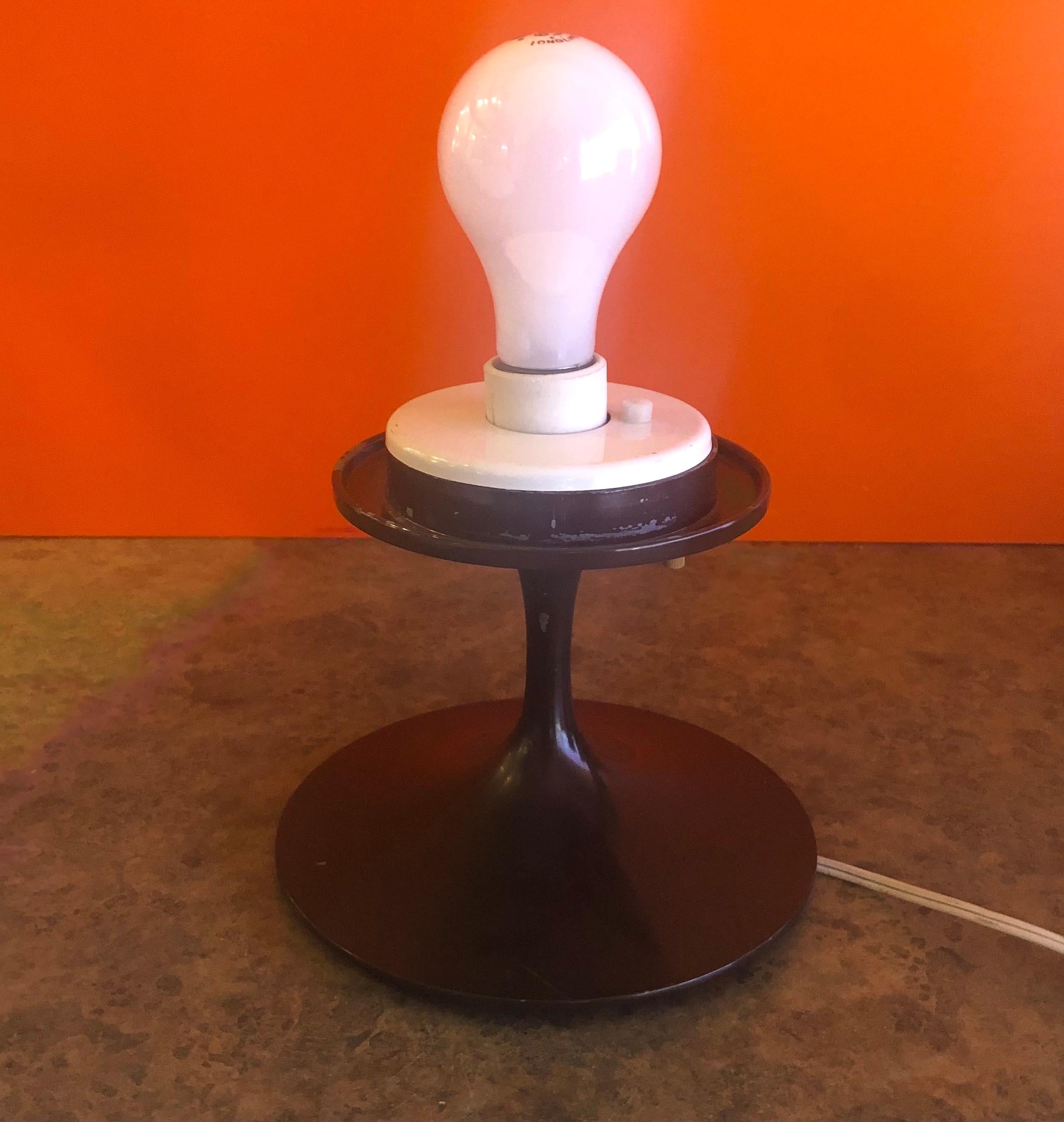 20th Century Low Mushroom Lamp with Brown Base and Art Glass Shade by Laurel Lamp Co.