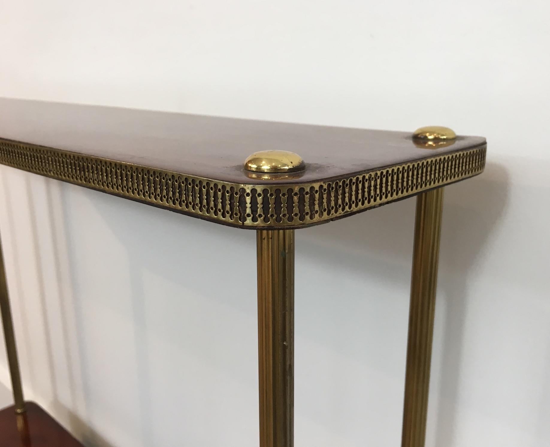 Mid-20th Century Low Neoclassical Mahogany and Brass Shelf, French, circa 1940