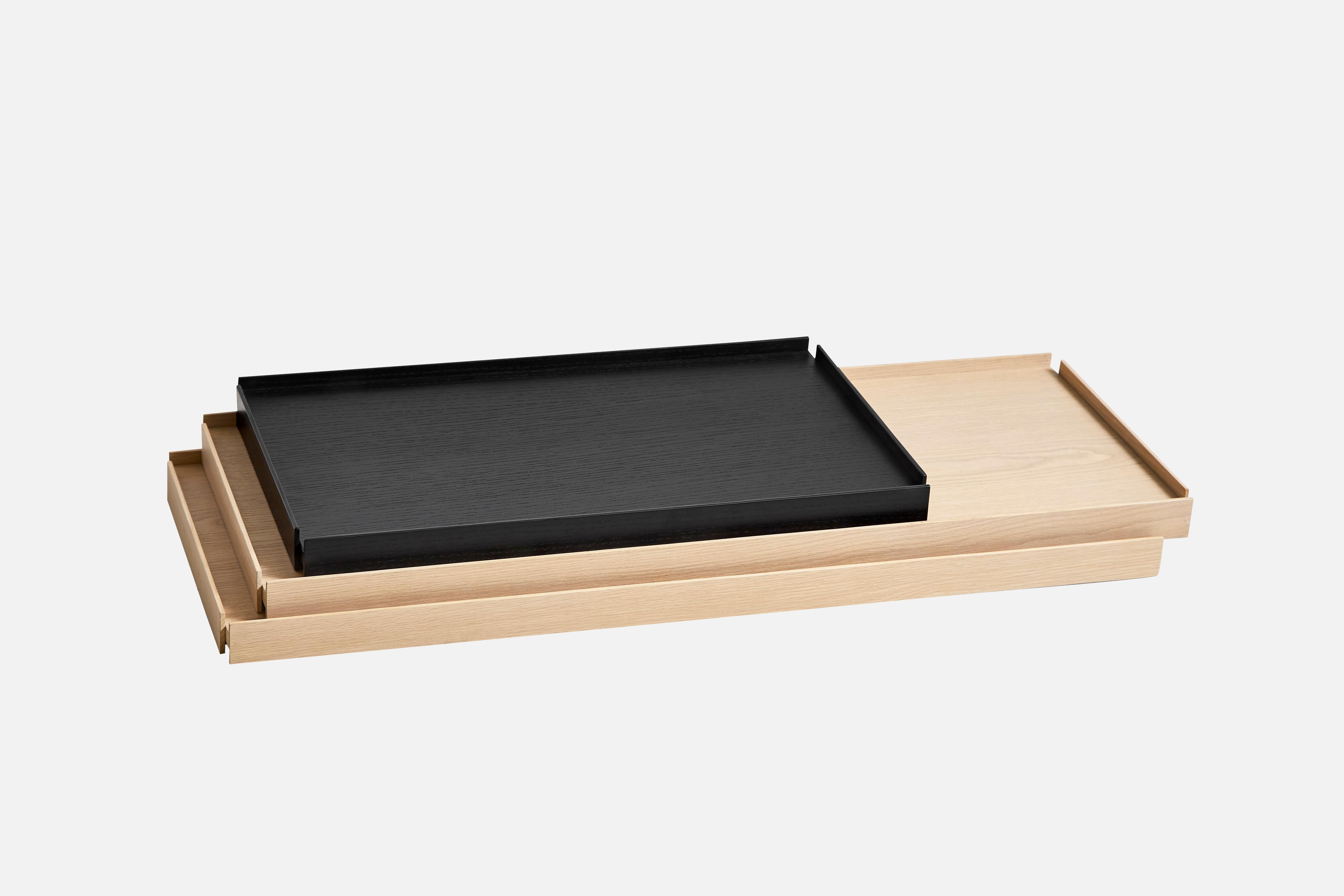 Contemporary Low Oak and Black Tray Shelf i by Hanne Willmann For Sale