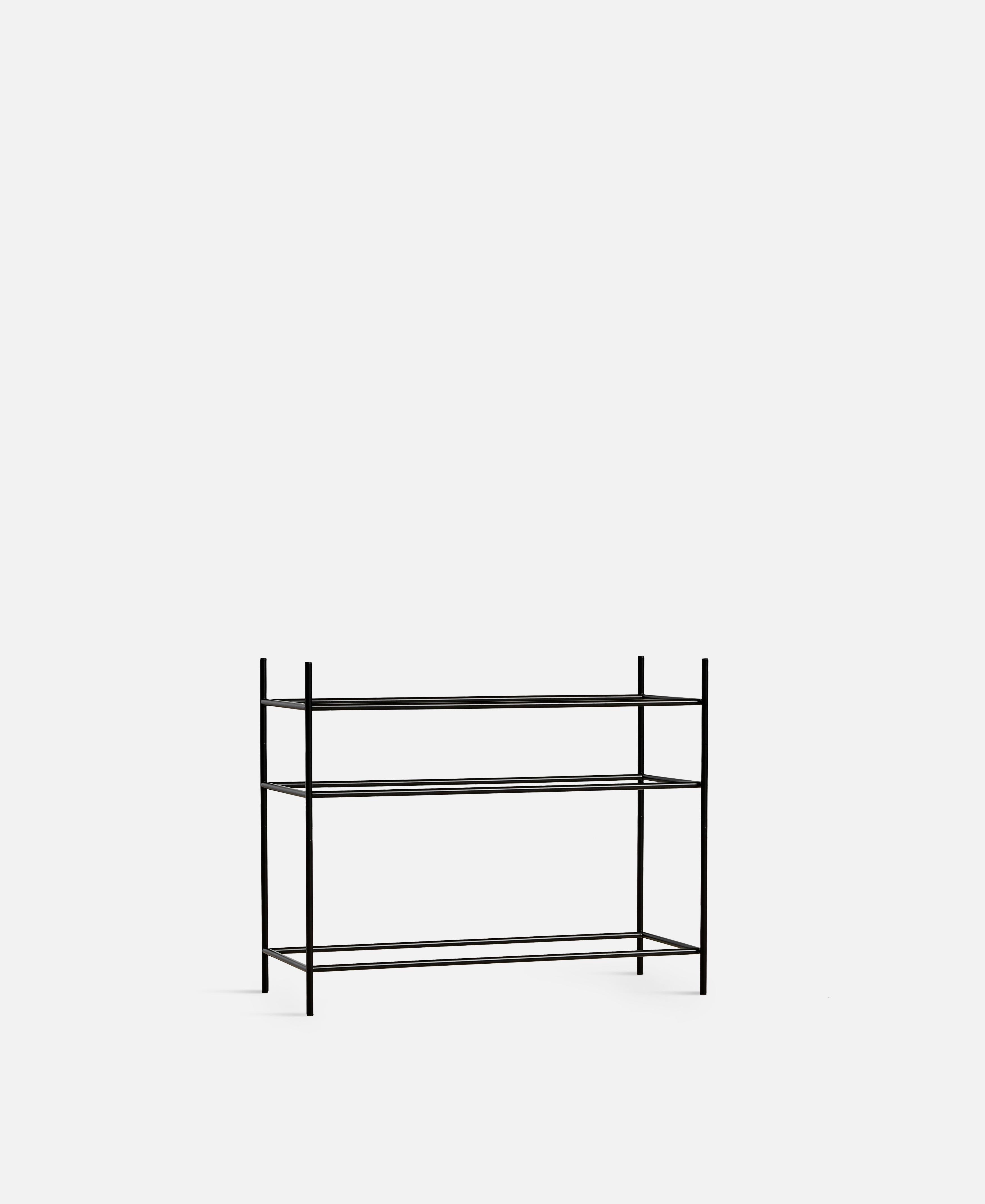 Contemporary Low Oak and Black Tray Shelf II by Hanne Willmann For Sale