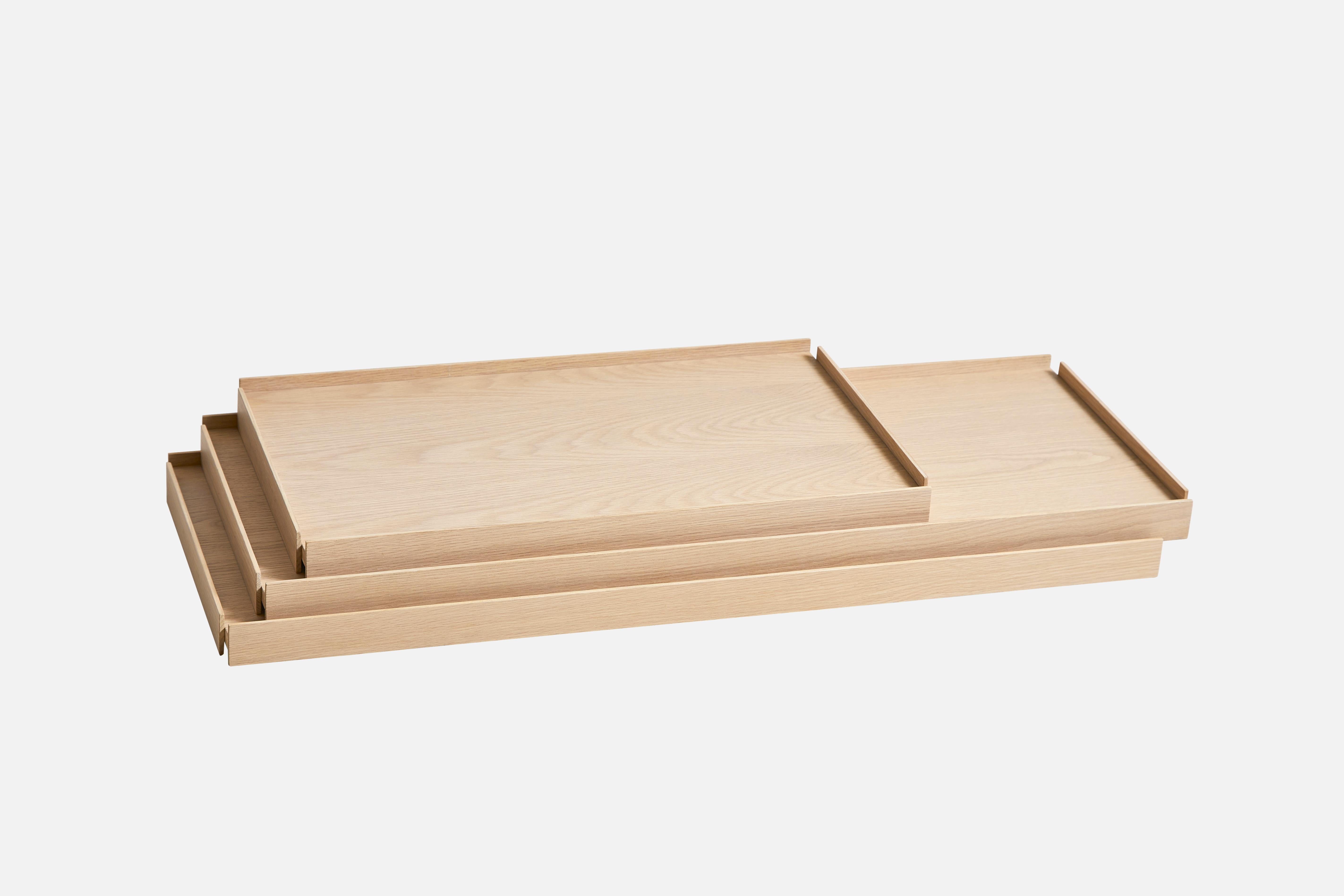 Contemporary Low Oak Tray Shelf by Hanne Willmann For Sale