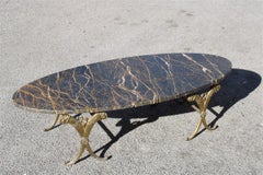 Low Oval Coffee Table in Portoro Marble and Solid Brass 1950s Gio Ponti Style