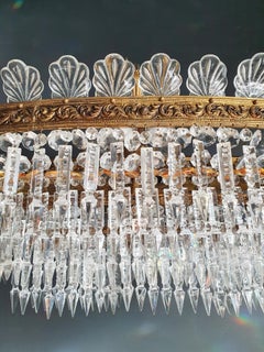 Low Oval Plafonnier Crystal Chandelier Brass Lustre Ceiling Antique Art Nouveau