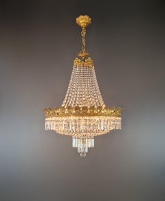 Low Oval Plafonnier Crystal Chandelier Brass Lustre Ceiling Antique Art Nouveau