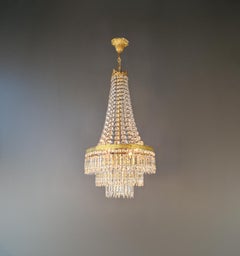 Low Oval Plafonnier Crystal Chandelier Brass Lustre Ceiling Antique Art Nouveau