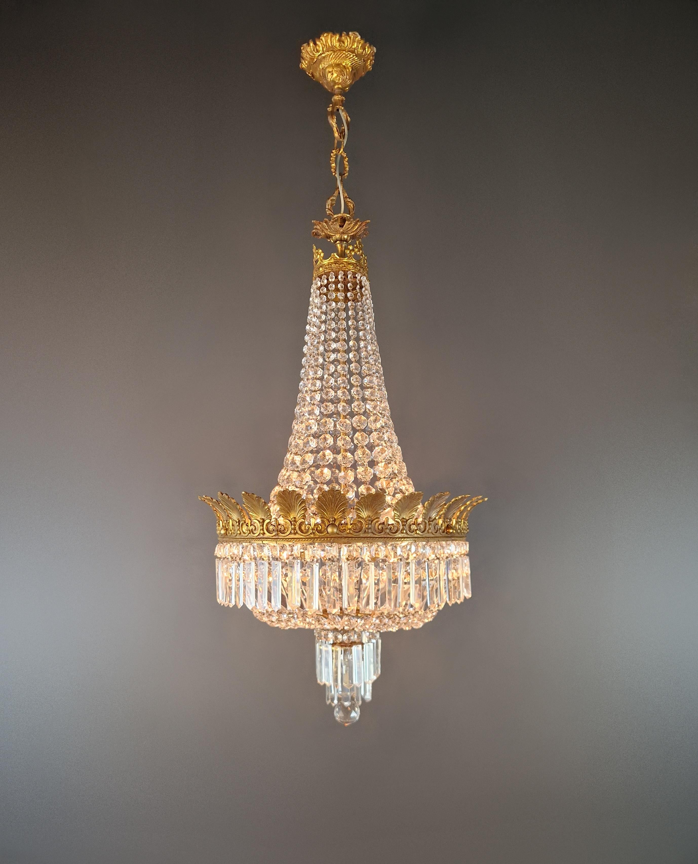 Baroque Low Oval Plafonnier Crystal Chandelier Brass Lustre Ceiling Antique Art Nouveau For Sale