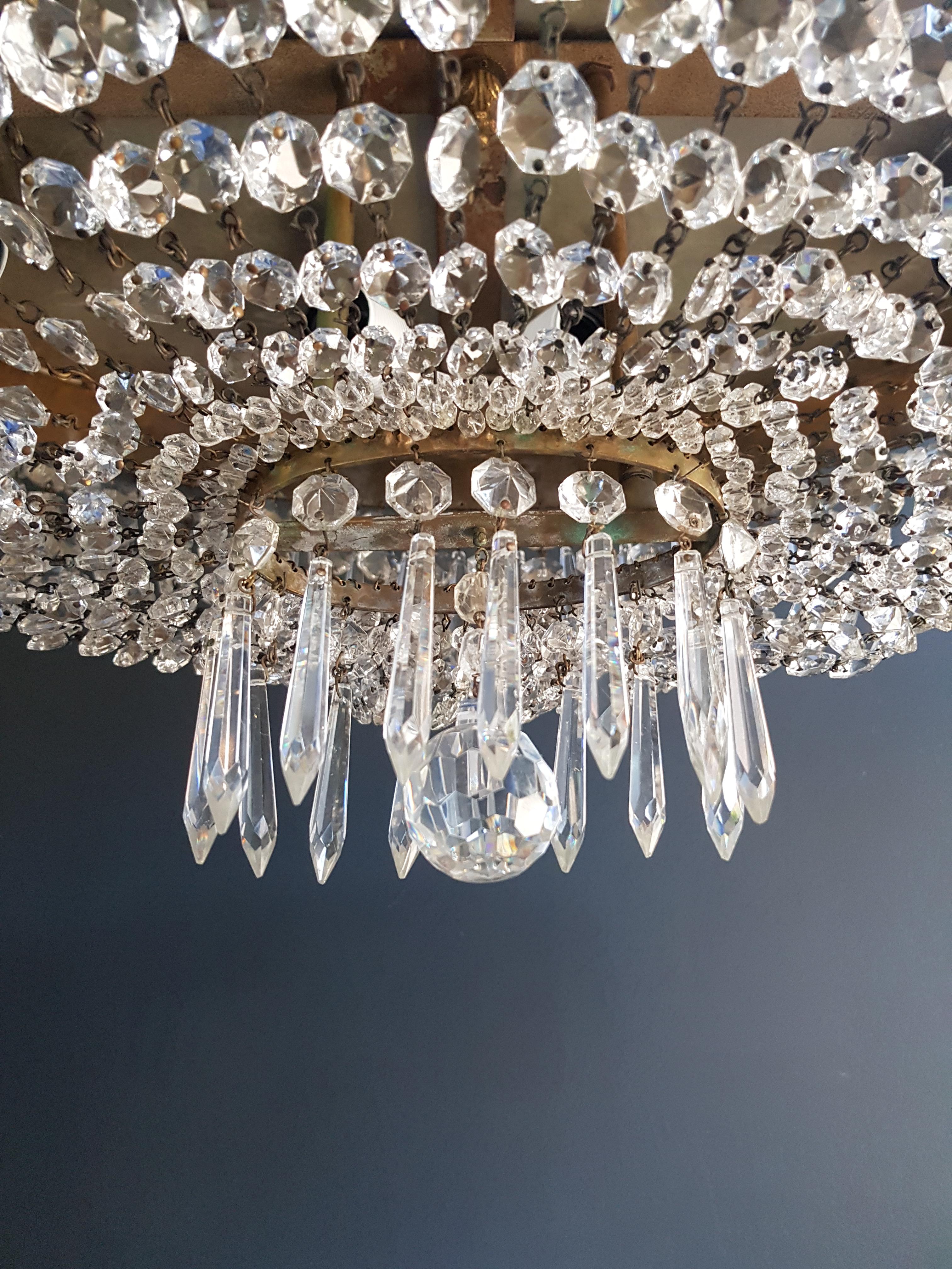 Baroque Low Oval Plafonnier Crystal Chandelier Brass Lustre Ceiling Antique Art Nouveau