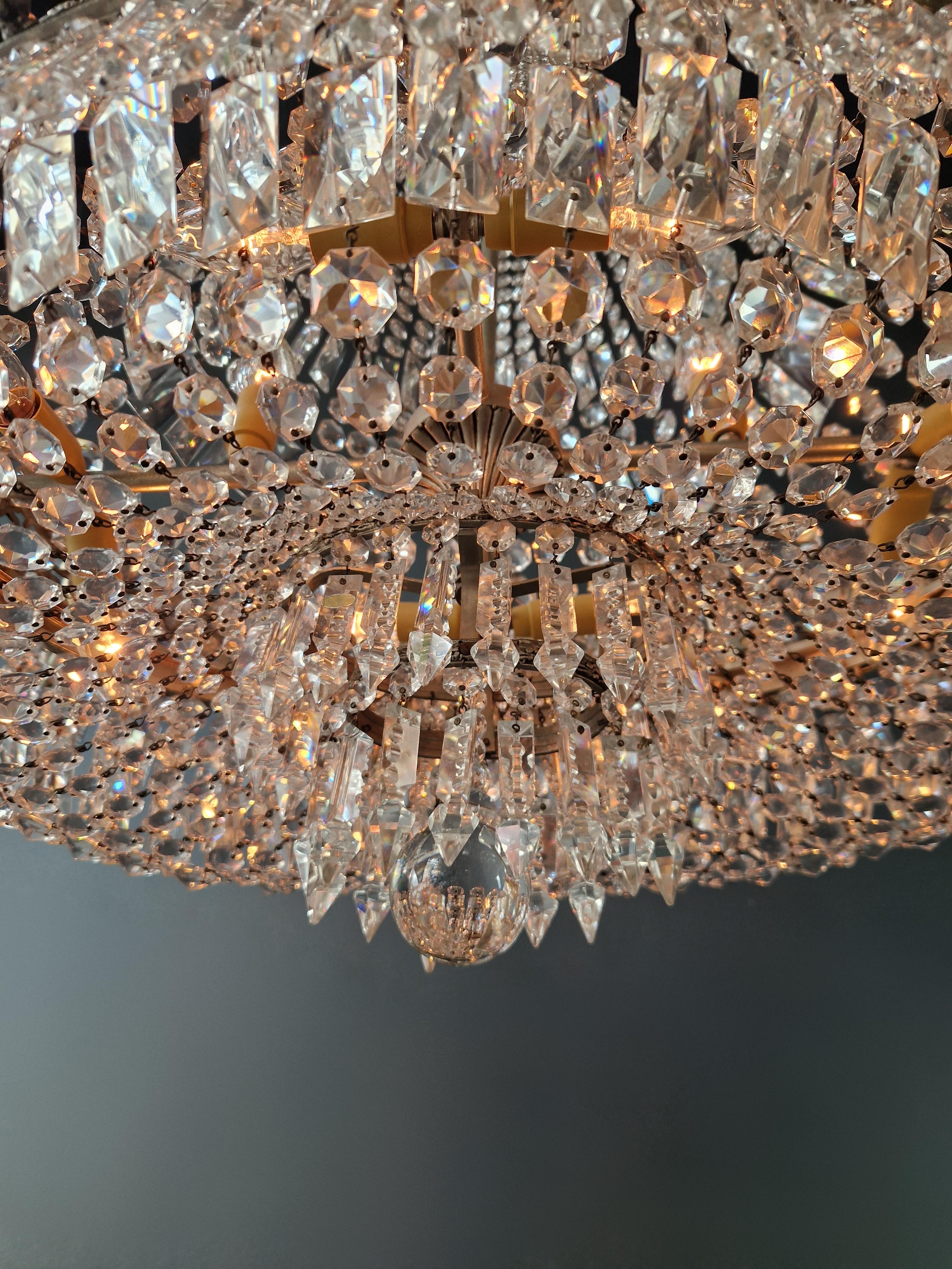 Low Oval Plafonnier Crystal Chandelier Brass Lustre Ceiling Antique Art Nouveau 5