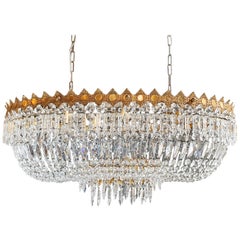 Low Oval Plafonnier Crystal Chandelier Brass Lustre Ceiling Antique Art Nouveau