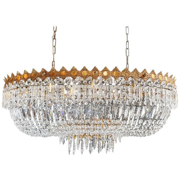 Low Oval Plafonnier Crystal Chandelier Brass Lustre Ceiling Antique Art  Nouveau at 1stDibs | lustre oval, lustre plafonnier, plafonnier art nouveau