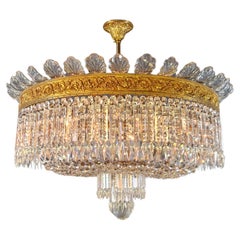 Plafonnier Crystal Chandelier Brass Lustre Ceiling Vintage Art Nouveau
