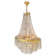 Low Oval Plafonnier Crystal Chandelier Brass Lustre Ceiling Antique Art Nouveau