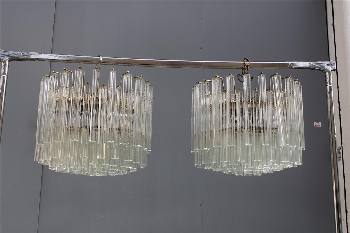 Low Pair of Chandelier Round Venini Design 1960s Glass Transparent Quatrefoil 4