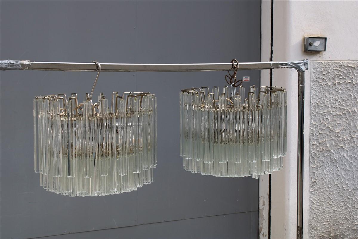 Low Pair of Chandelier Round Venini Design 1960s Glass Transparent Quatrefoil 7