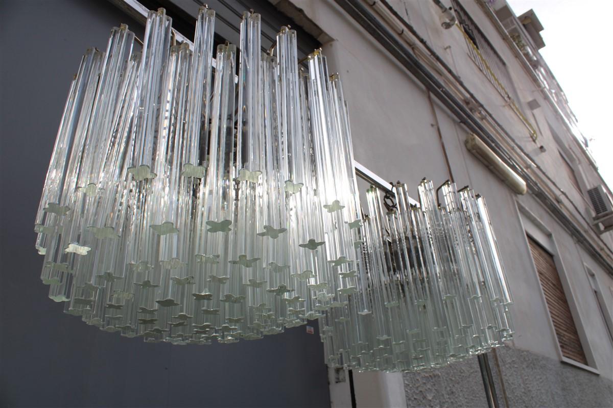 Low Pair of Chandelier Round Venini Design 1960s Glass Transparent Quatrefoil 9