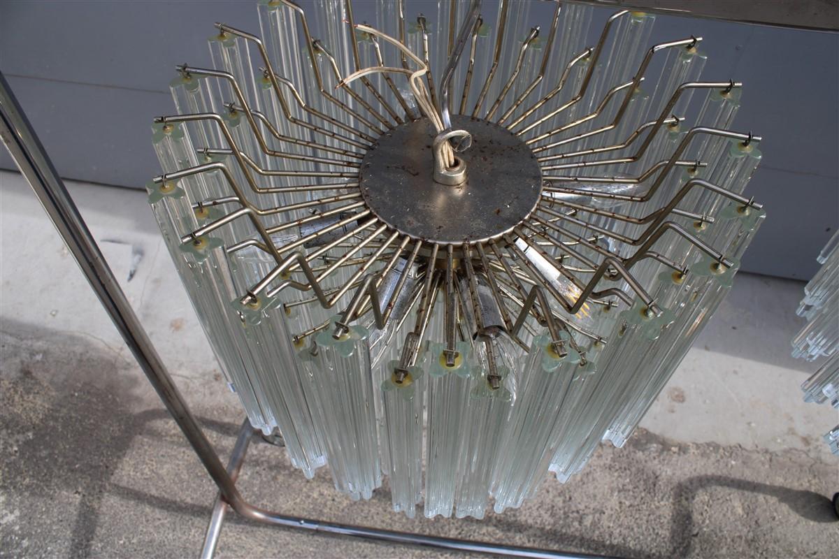 Low Pair of Chandelier Round Venini Design 1960s Glass Transparent Quatrefoil 11