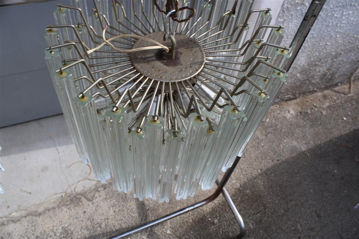 Low Pair of Chandelier Round Venini Design 1960s Glass Transparent Quatrefoil 12