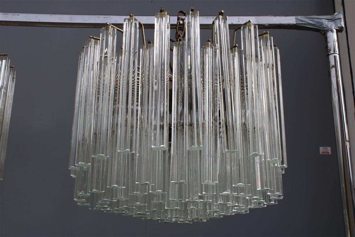 Mid-Century Modern Low Pair of Chandelier Round Venini Design 1960s Glass Transparent Quatrefoil