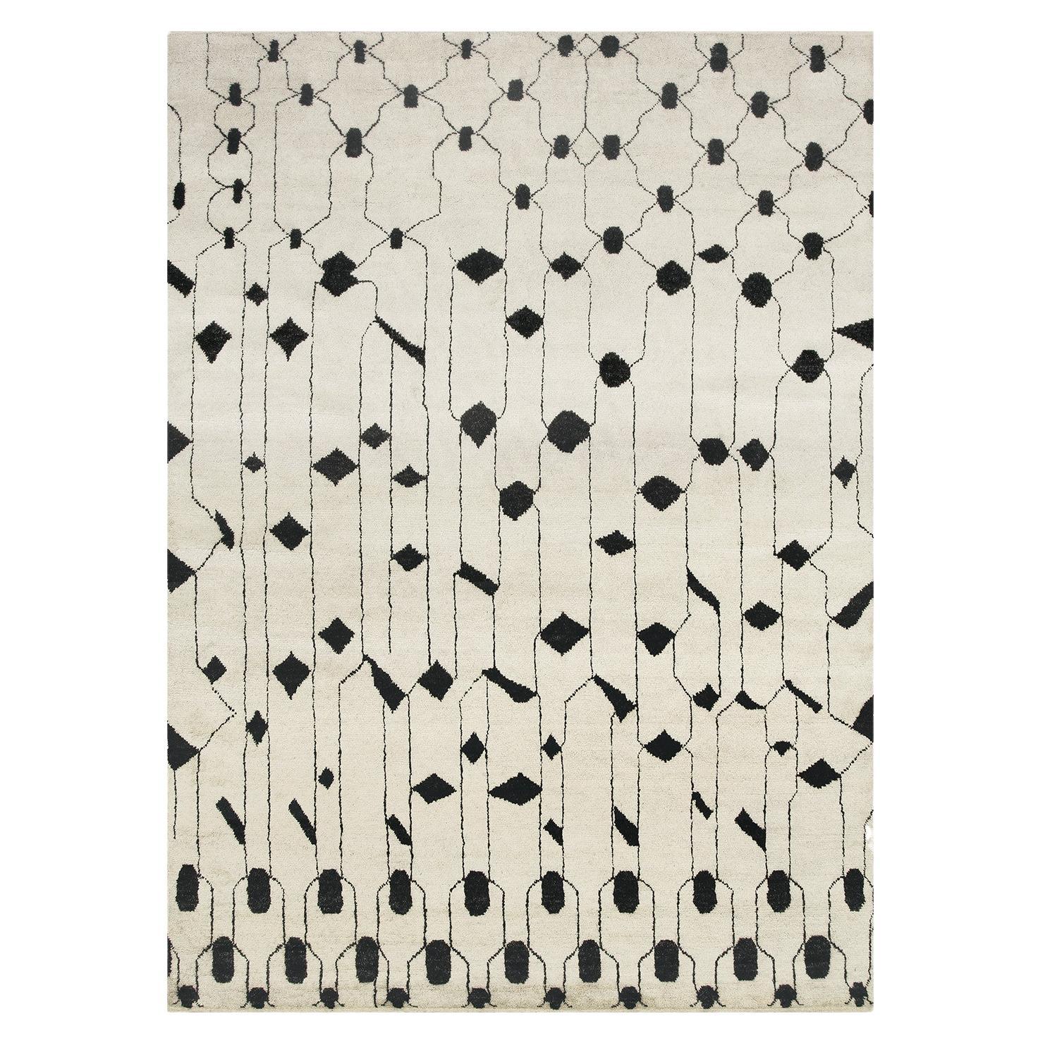 Hand-Knotted Ivory Wool Rug – Low Pile Berber, Rectangular 425 by Mohebban
