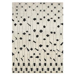 Hand-Knotted Ivory Wool Rug – Low Pile Berber, Rectangular 425 by Mohebban