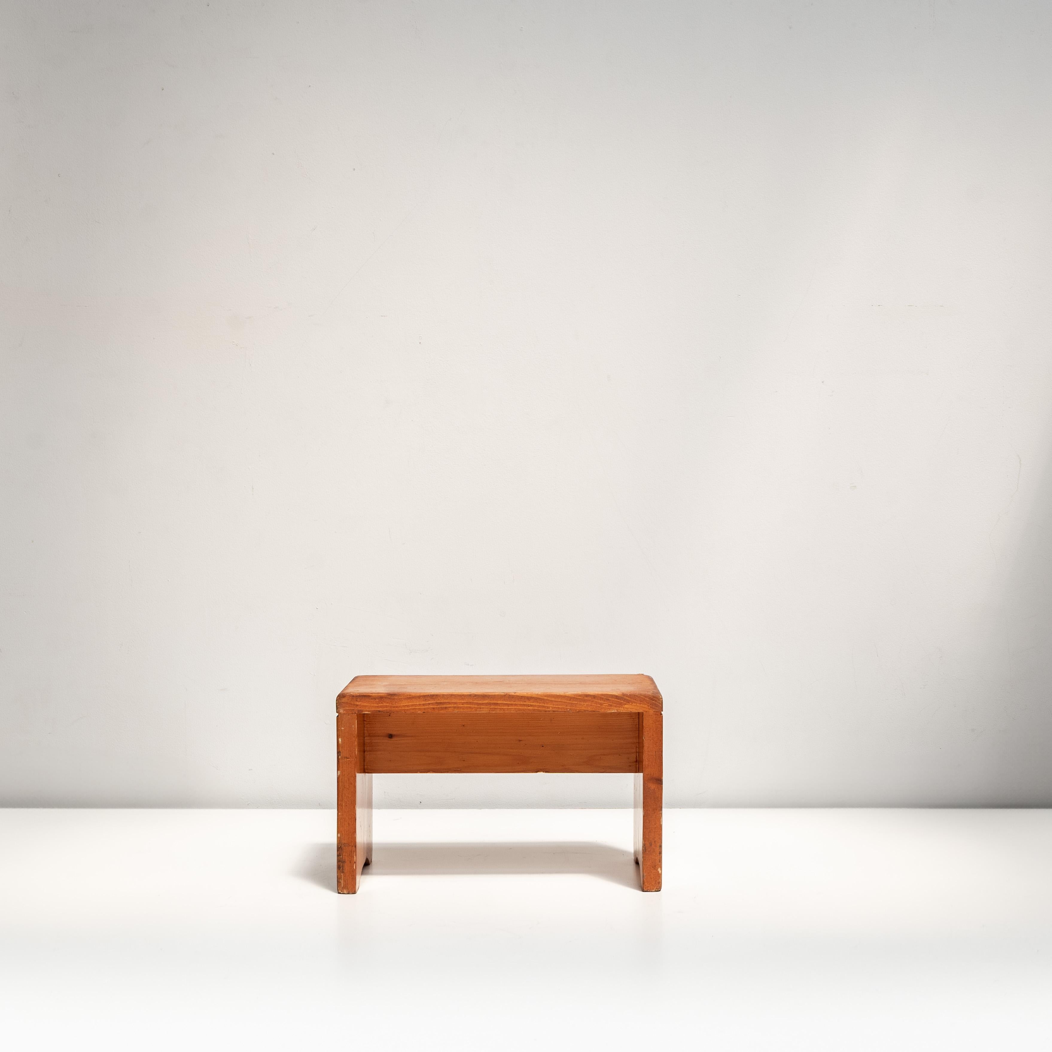 French Low Pine Stool from Les Arcs, France, 1970s For Sale