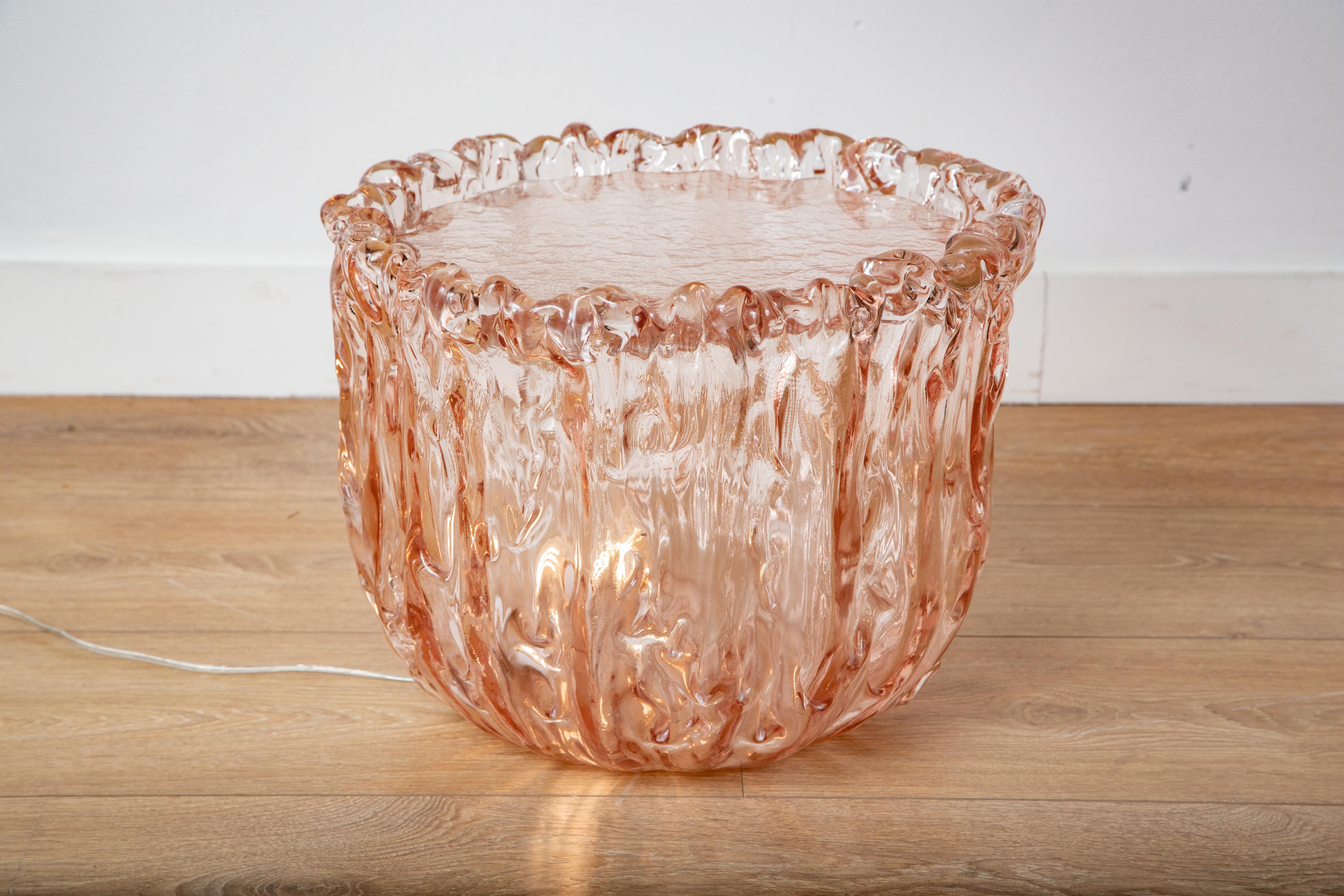 Italian Low Pink Glass Side Table, by Tokujin Yoshioka, in Stock
