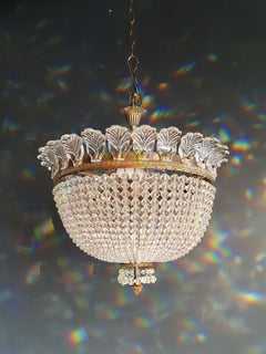 Low Plafonnier Beaded Chandelier Brass Lustre Ceiling Lamp Antique Art Nouveau