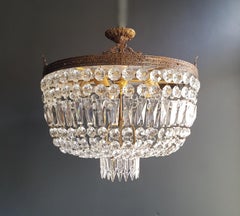 Low Plafonnier Crystal Chandelier Brass Lustre Ceiling Antique Art Nouveau