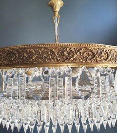 Low Plafonnier Crystal Chandelier Brass Lustre Ceiling Antique Art Nouveau