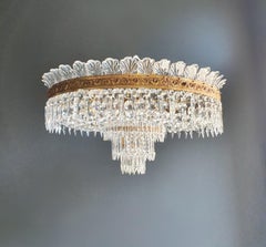 Low Plafonnier Crystal Chandelier Brass Lustre Ceiling Antique Art Nouveau