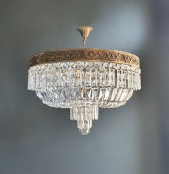 Low Plafonnier Crystal Chandelier Brass Lustre Ceiling Antique Art Nouveau