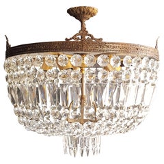 Low Plafonnier Crystal Chandelier Brass Lustre Ceiling Antique Art Nouveau