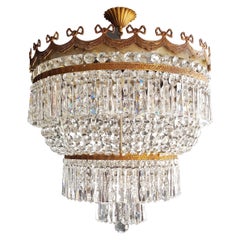 Low Plafonnier Crystal Chandelier Brass Lustre Ceiling Antique Art Nouveau