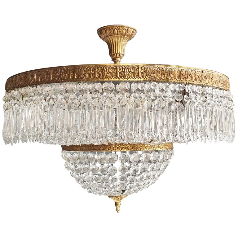 Low Plafonnier Crystal Chandelier Brass Lustre Ceiling Antique Art Nouveau  at 1stDibs | plafonnier antique, plafonnier art nouveau