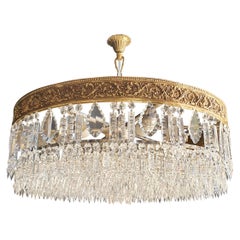 Low Plafonnier Crystal Chandelier Brass Lustre Ceiling Antique Art Nouveau